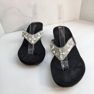 Olivia Miller women's glitzy rhinestone thong wedge sandal flip flop Size 10